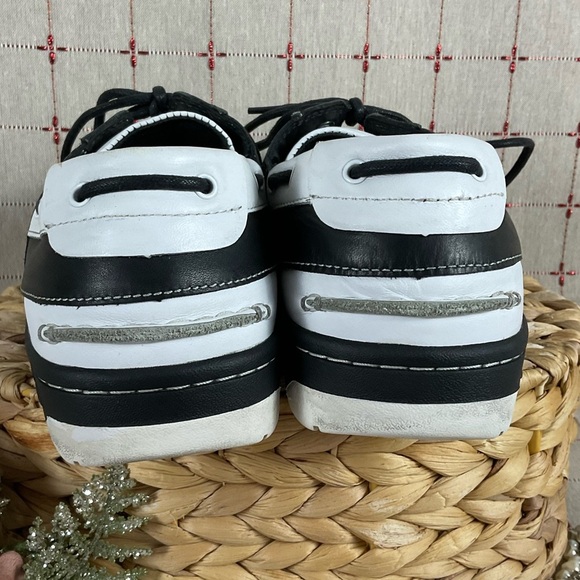 Timberland Boat Shoes Mens Size 11.5 Black & White Leather Deck Shoes PreLoved - Picture 5 of 10